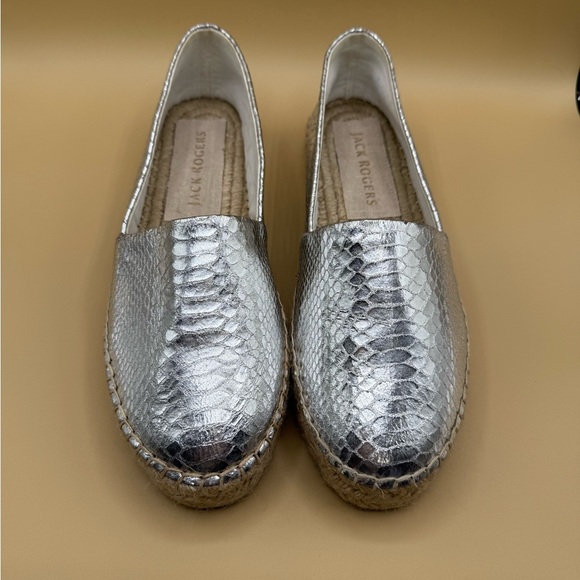 JACK ROGERS Palmer Espadrille Snake Embossed Silver Size 9.5 - Picture 4 of 11